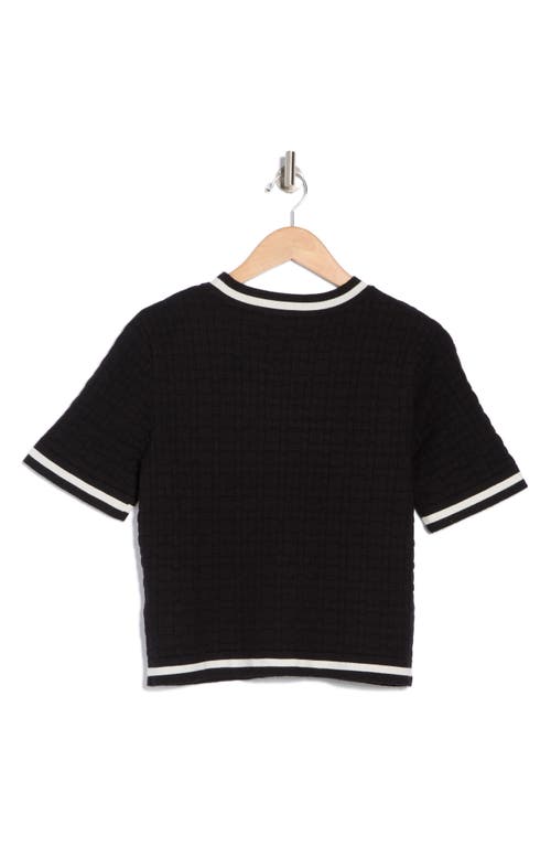 Ellen Tracy Tipped Short Sleeve Crop Sweater In Black