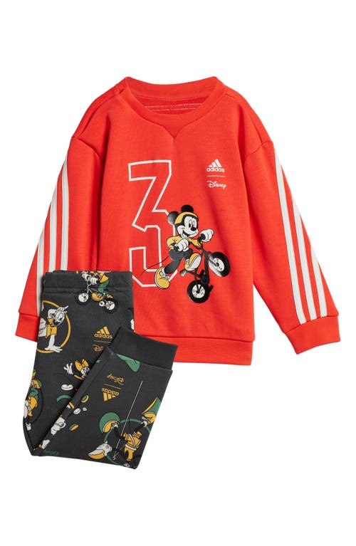 Shop Adidas Originals Adidas Kids' Disney® Mickey Mouse Cotton Graphic Sweatshirt & Joggers Set In Red/white/semi Spark