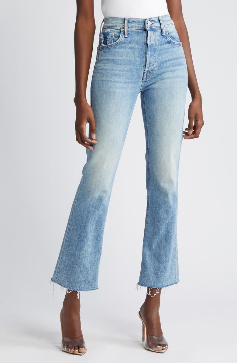 MOTHER The Tripper High Waist Flood Frayed Flare Jeans, Alternate, color, Left In The Dust