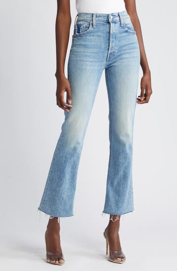 MOTHER The Tripper Flood Frayed High Waist Ankle Flare Jeans