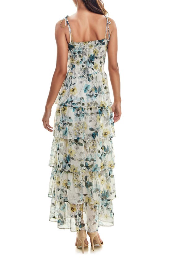 Shop Socialite Floral Tiered Maxi Sundress In Ivory/ Teal