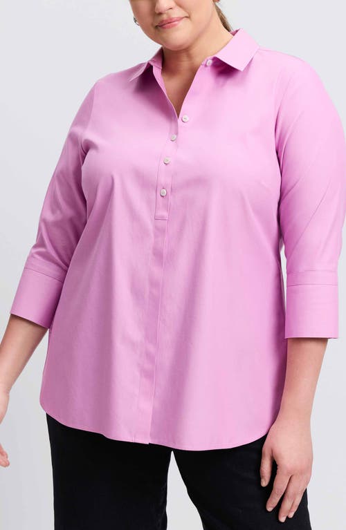 Shop Foxcroft Madison Three-quarter Sleeve Cotton Button-up Shirt In Rose Quartz