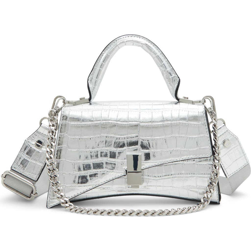 Aldo Croc Embossed Faux Leather Top Handle Bag In Silver