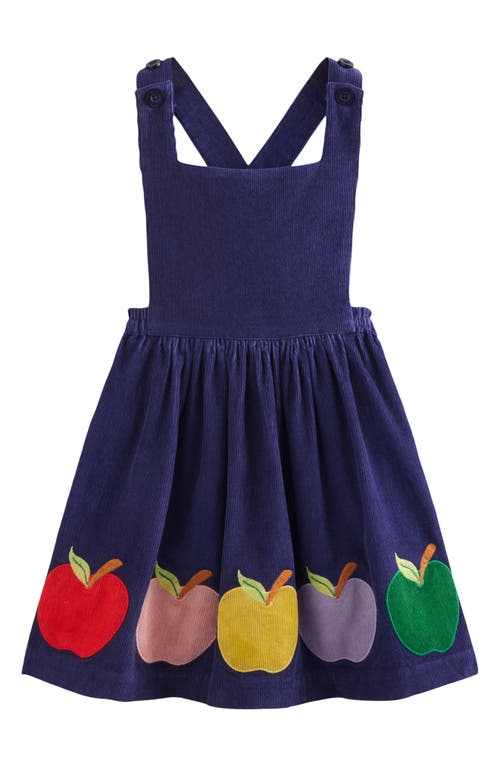 Shop Mini Boden Kids' Apple Appliqué Cotton Corduroy Pinafore Dress In College Navy Apples