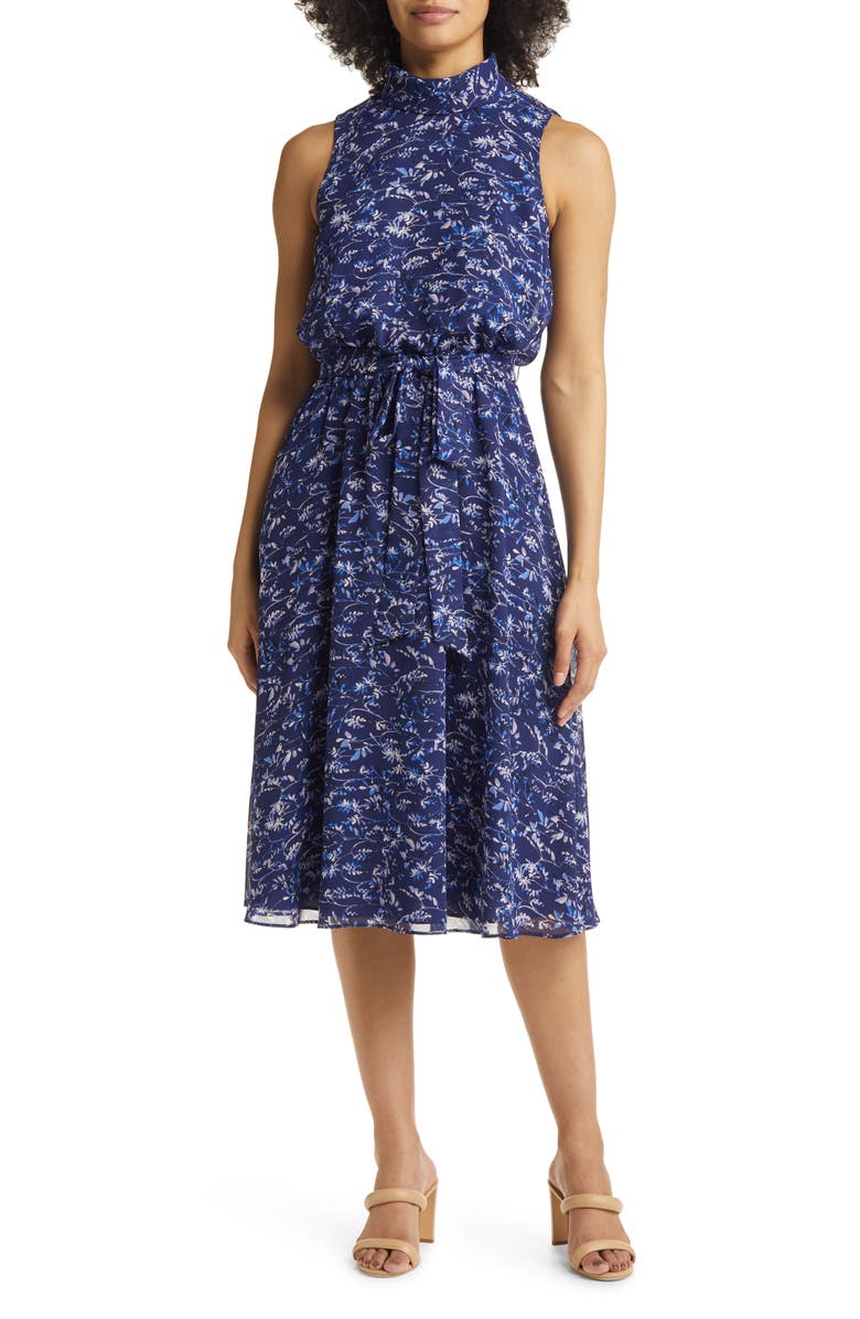 Harper Rose Floral Print Tie Waist Chiffon Midi Dress | Nordstrom