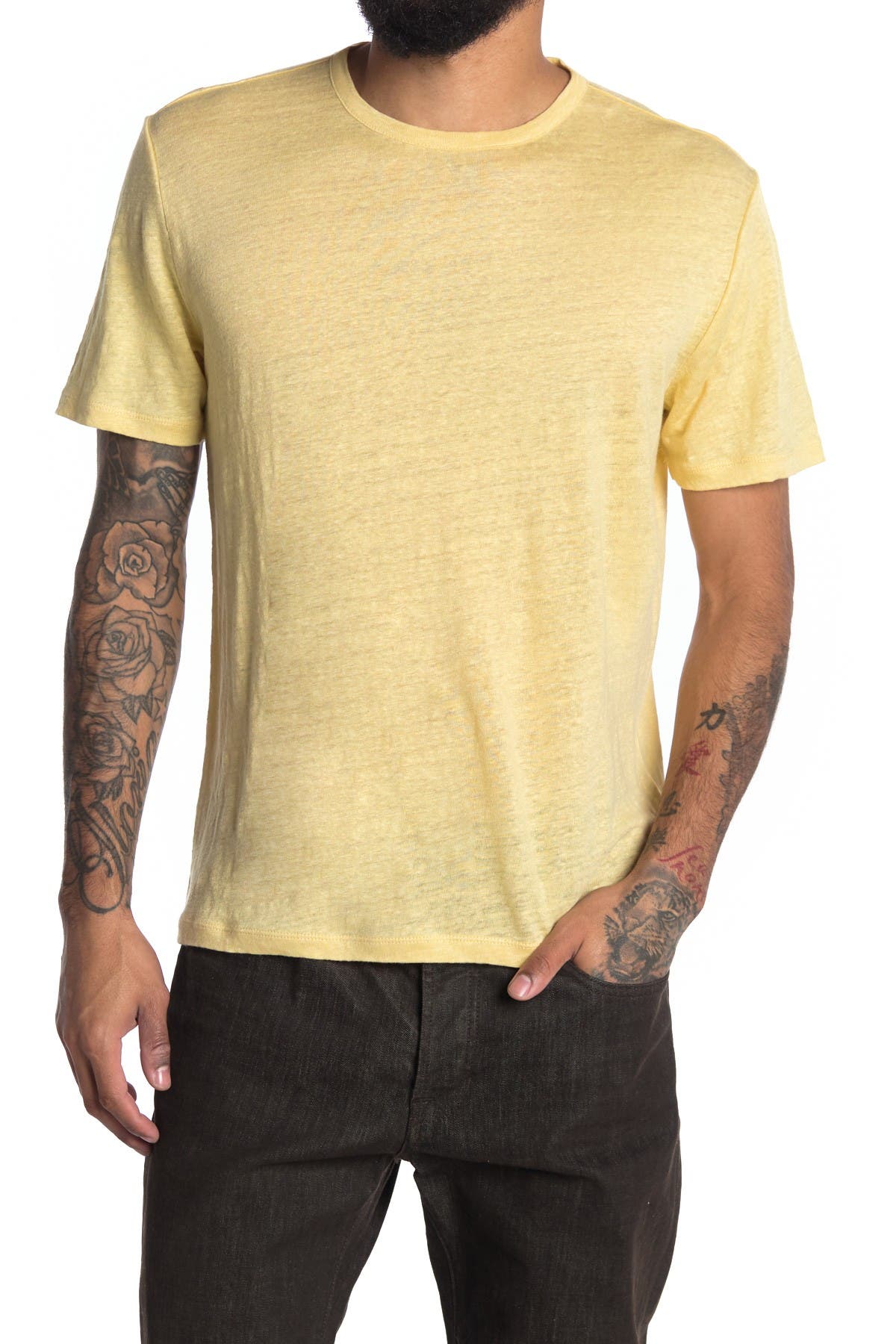 Vince Linen Crew Neck T-shirt In Yellow Mist