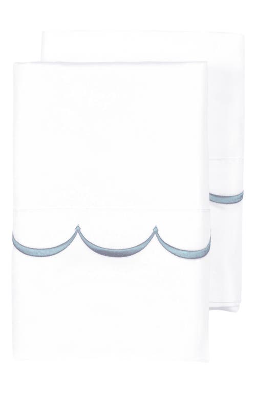 Melange Home Scalloped Edge Embroidered 600 Thread Count Pillowcases In White/blue