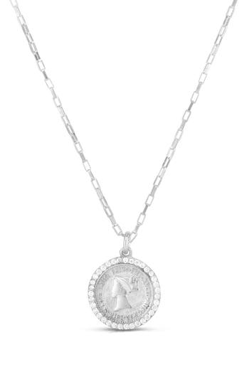 Chloe & Madison Chloe And Madison Cz Coin Pendant Necklace In Silver