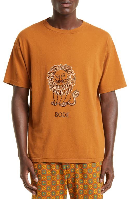 Bode Women's Embellished Lion Cotton Graphic Tee in Marigold