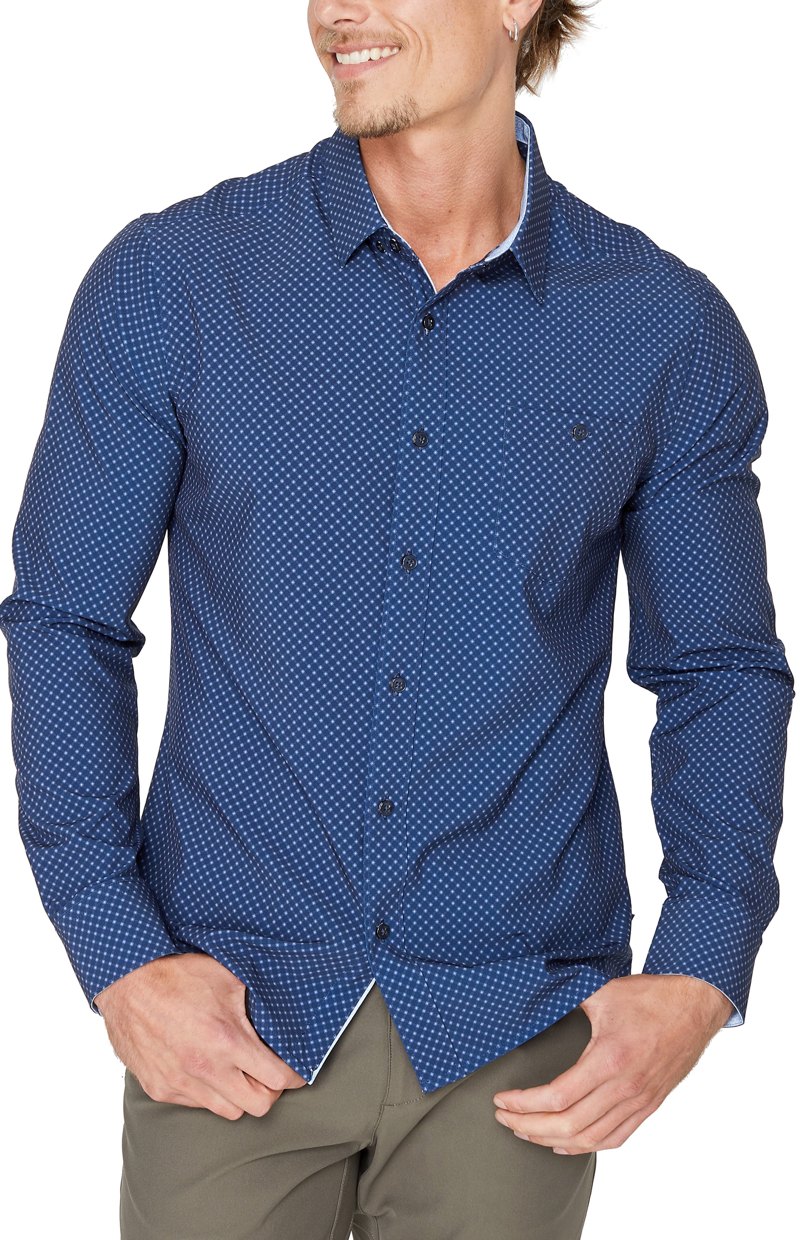 dark blue button up shirt