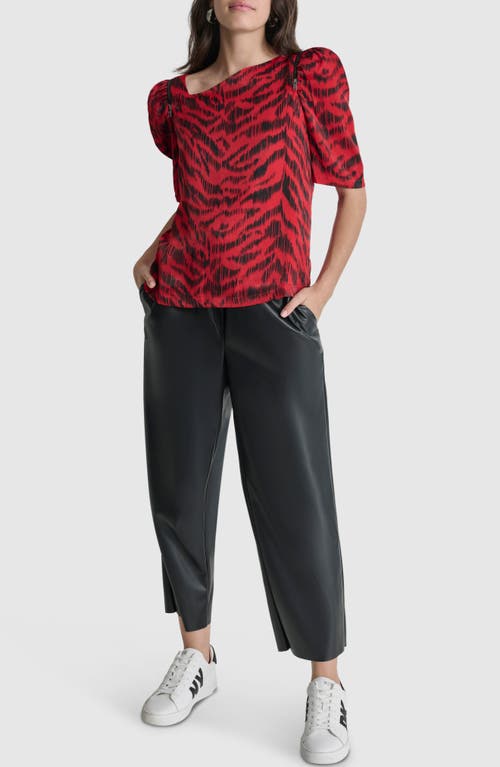 Shop Dkny Print Zip Shoulder Top In Red Tiger