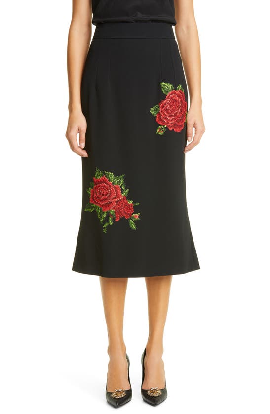 DOLCE & GABBANA ROSE EMBROIDERED A-LINE CREPE SKIRT,F4B0ZZGD0Q4