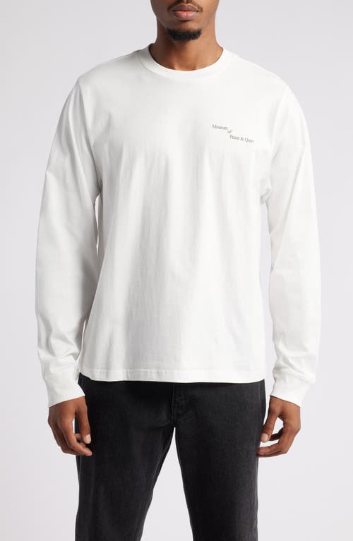 Museum of Peace & Quiet Italic Long Sleeve Cotton T-Shirt in White 