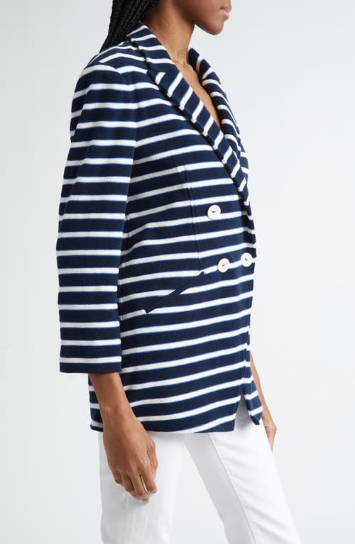 Shop Veronica Beard Ortiz Stripe Cotton Blend Jacket In Marine/off White/blue Surf