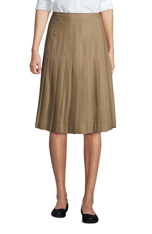Lands' End School Uniform  Solid Pleated Skirt Below The Knee In Khaki