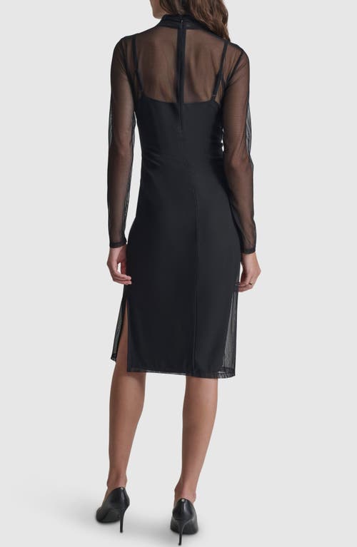 Shop Dkny Mock Neck Long Sleeve Mesh Dress In Black