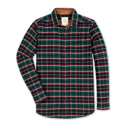 Hope & Henry Organic Flannel Shirt With Suede Detail In Festive Green Plaid