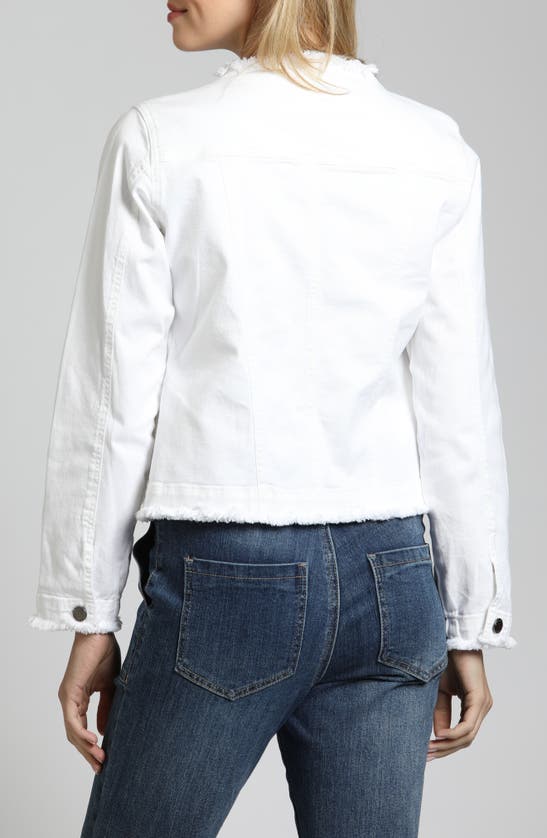 Shop Apny Frayed Collarless Denim Jacket In White