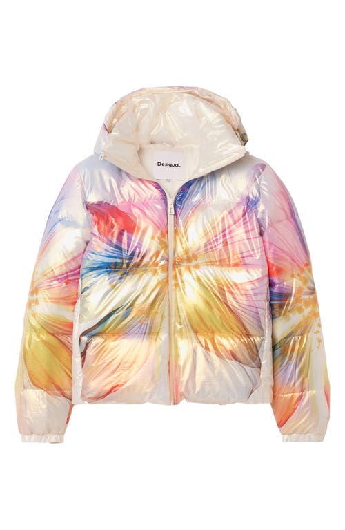 Desigual Quilted Floral Coat In Yellow