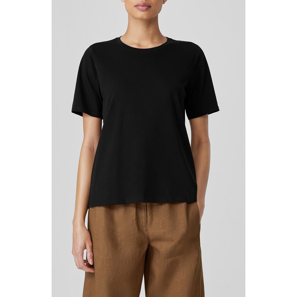 Eileen Fisher Crewneck Organic Cotton T-shirt In Black