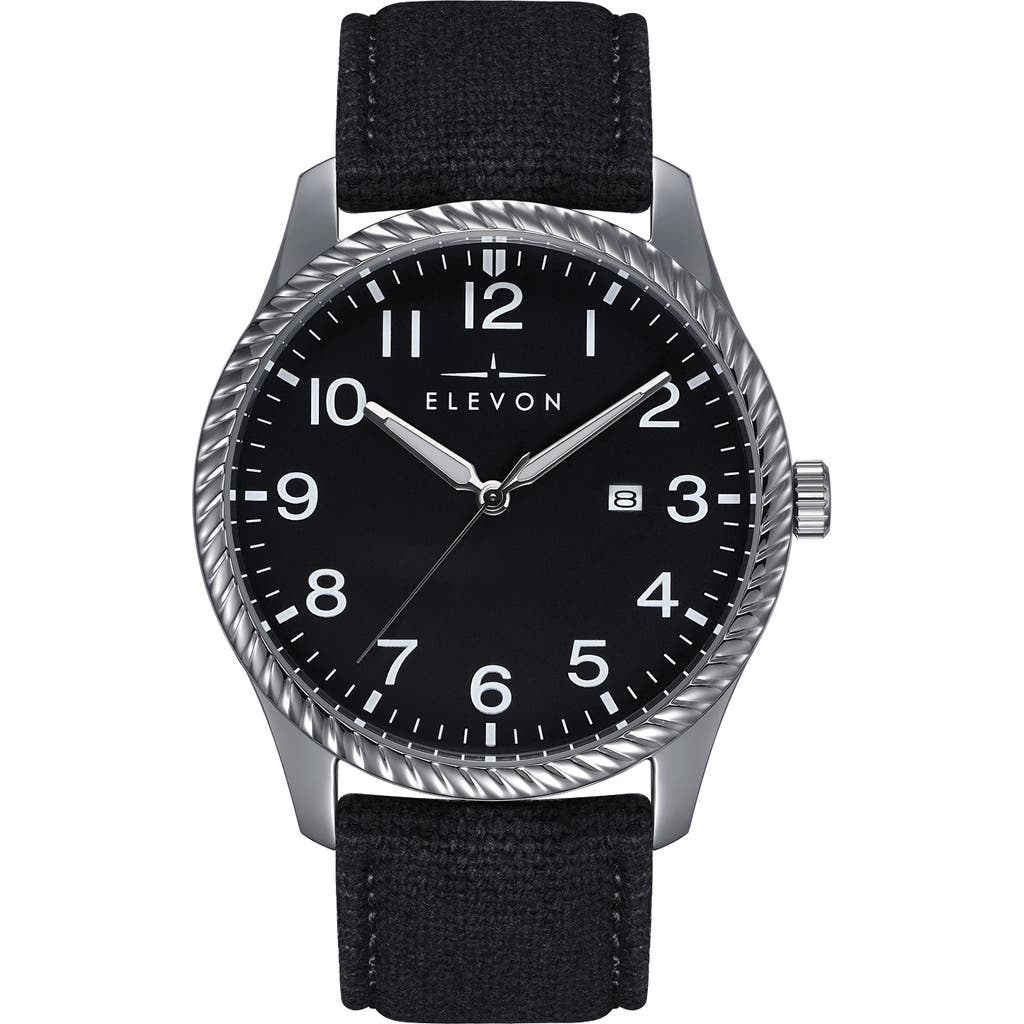 ELEVON ELEVON CROSSWIND CANVAS-OVERLAID LEATHER-BAND WATCH W/ DATE