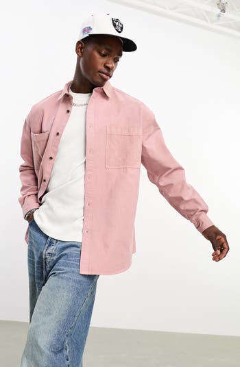 ASOS DESIGN '90s Oversize Canvas & Corduroy Button-Up Shirt