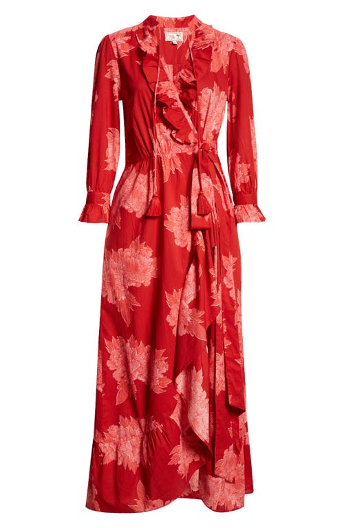 Shop Mille Simone Floral Cotton Wrap Dress In Crimson Floral