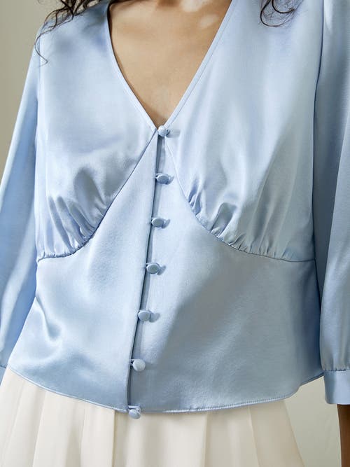 Lilysilk X Sonia Fitted Retro Corset Silk Top In Blue