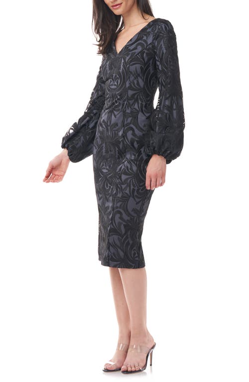 Js Collections Lela Blouson Sleeve Cocktail Dress In Black/gunmetal