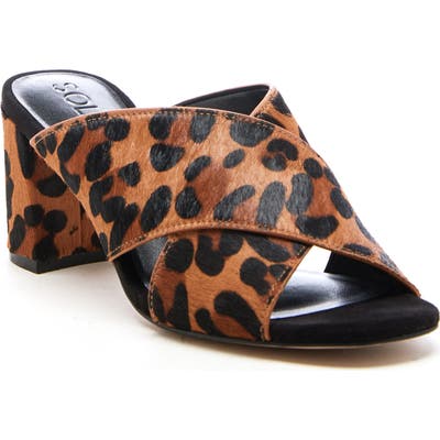 Sole Society Ganezah Genuine Calf Hair Slide Sandal, Brown