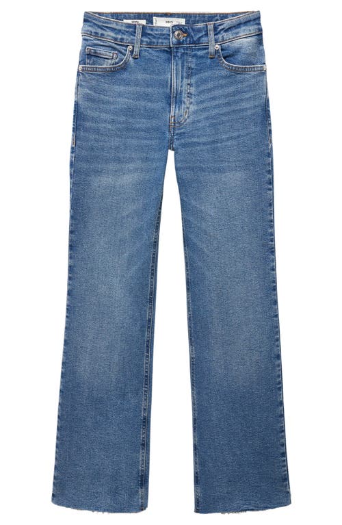 MANGO Raw Hem Crop Flare Jeans Medium Blue at Nordstrom,
