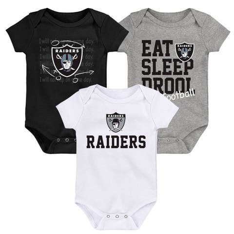 Newborn & Infant Black/White/Heather Gray Las Vegas Raiders Three-Pack Eat, Sleep & Drool Retro Bodysuit Set