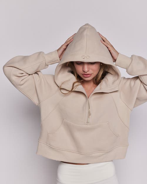 Rebody Active Effortless Fleece Half Zip Hoodie In Sand
