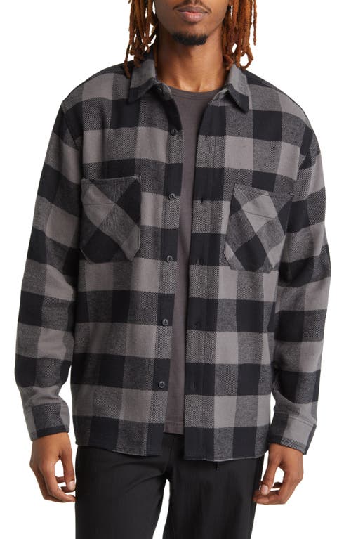 Buffalo Check Flannel Button-Up Overshirt in Black
