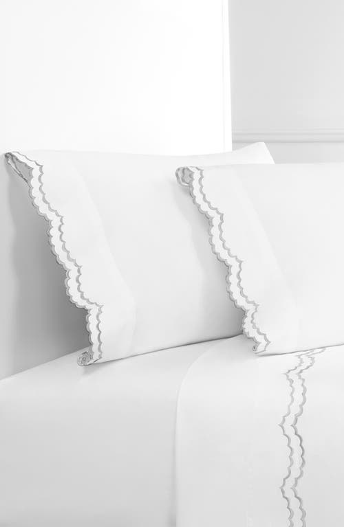Melange Home Double Scallop Embroidered 300 Thread Count 100% Cotton Sheet Set In Grey/white