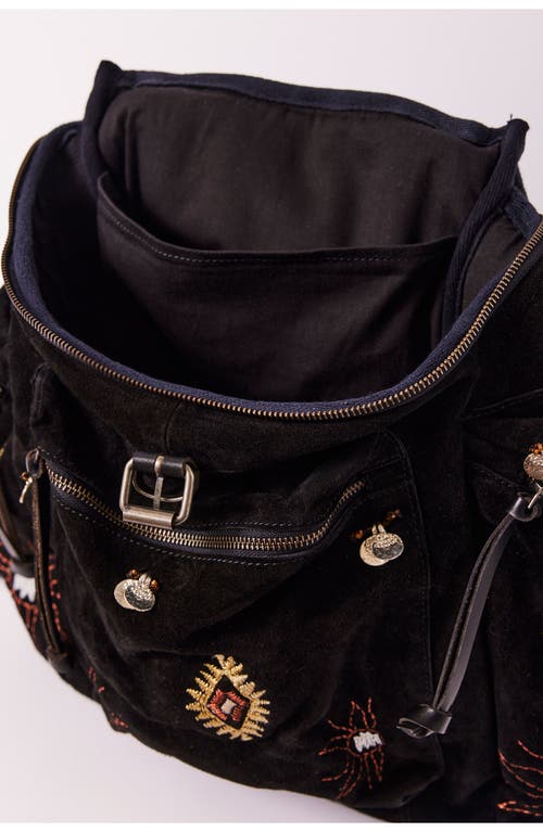 Shop Free People We The Free Versaille Embroidered Suede Backpack In Black