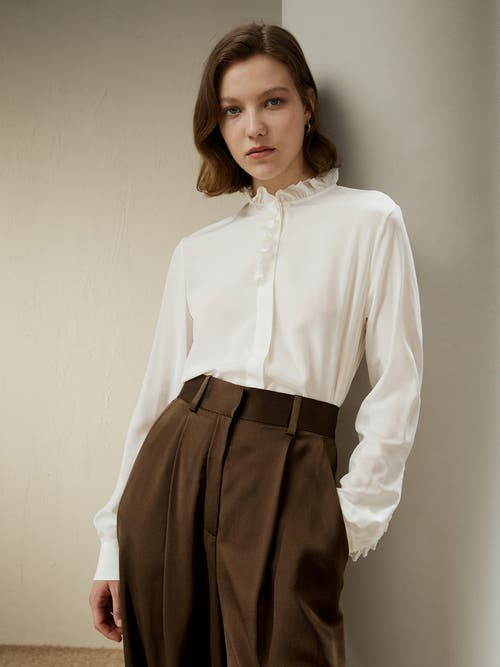LILYSILK LILYSILK CRÊPE DE CHINE SILK BLOUSE WITH RUFFLE EDGE