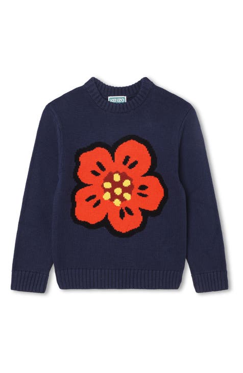 Kids' Boke Flower Crewneck Cotton & Wool Blend Sweater (Little Kid)