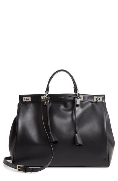 Click to view more detailed imagery on our partner's website Giambattista Valli Large Flore Calfskin Leather Satchel In Black/ Nickel