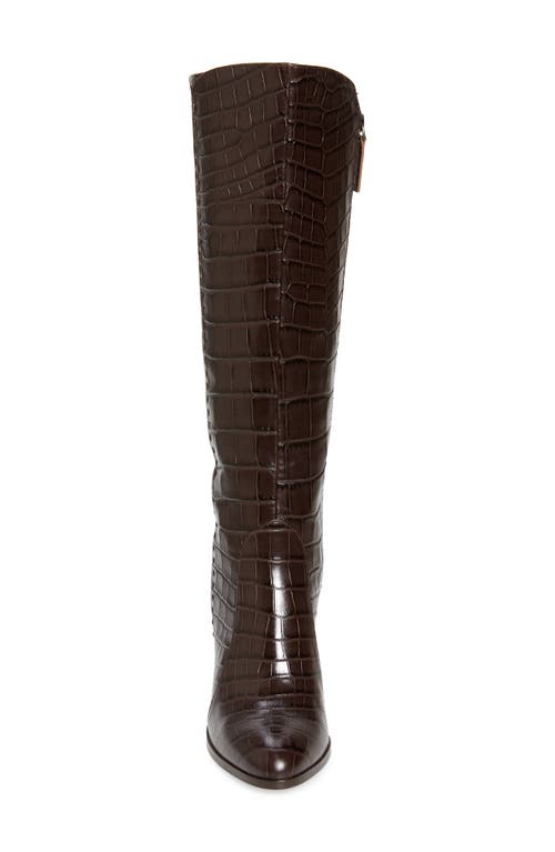 Linea Paolo Kiel Knee High Boot In Brown Crocodile Print Leather