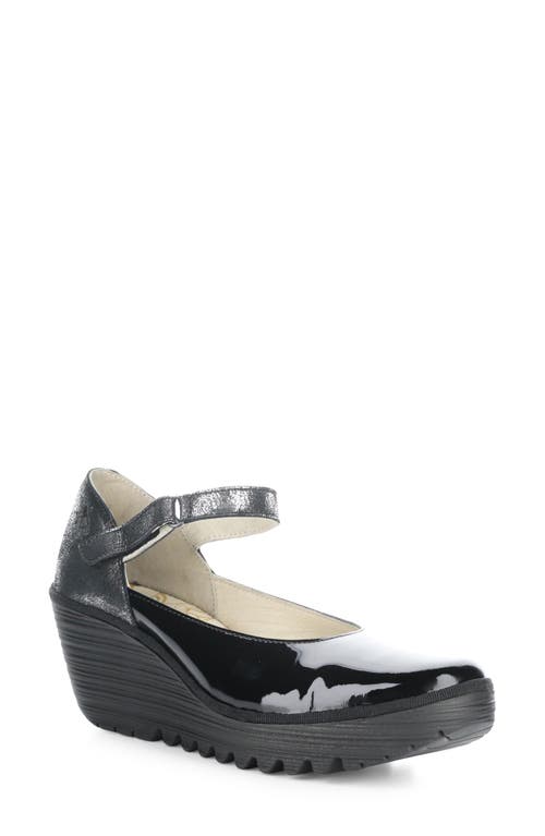 Fly London Yawo Wedge Mary Jane Loafer In Black/silver/flash