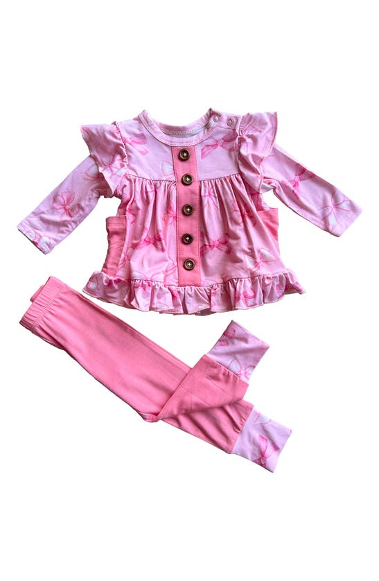 Shop Laree + Co Carmen Long Sleeve Peplum Top & Leggings Set In Pink