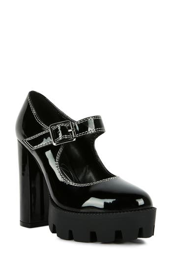 London Rag Millenial Bug Patent High Heeled Mary Jane Shoes In Black