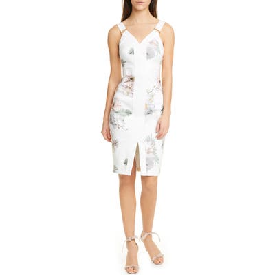 Ted Baker London Haarlow Woodland Sleeveless Body-Con Dress, (fits like 0-2 US) - Ivory