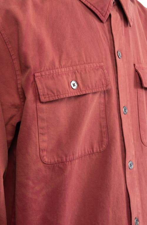 Shop Round Two Overdye Canvas Button-up Shirt In Maroon