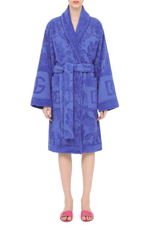 Shop Dolce & Gabbana Dolce&gabbana Logo Jacquard Cotton Terry Robe In Blue