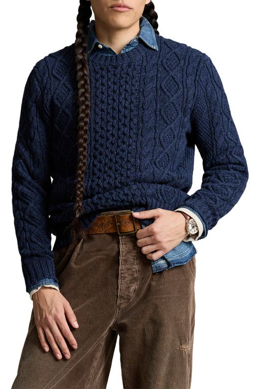 Shop Polo Ralph Lauren Cable Knit Cotton Fisherman Sweater In Navy Combo