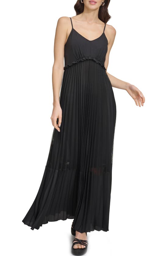 Shop Dkny Sleeveless Pleated Maxi Dress In Black