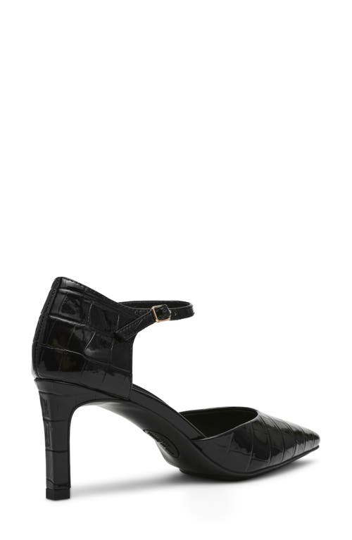 Shop Anne Klein Rosalind Croc Embossed Ankle Strap Sandal In Black Croco