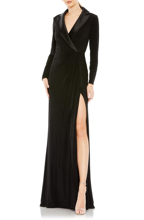 Ieena for Mac Duggal Long Sleeve Tuxedo Gown Black at Nordstrom,